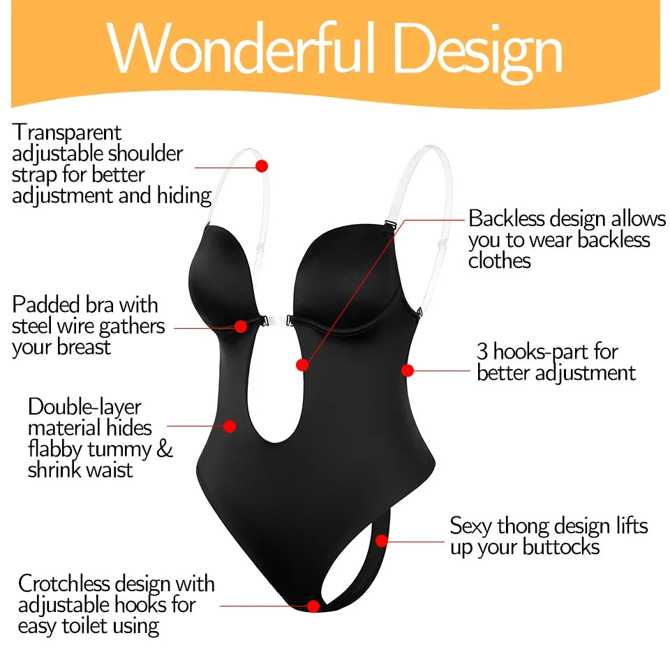 Viral Backless Bodysuit Shapewear for Women Built-in Bra